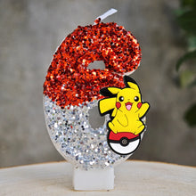 Carga la imagen en el visor de galería, Velas de Pikachu de Pokémon con purpurina para cumpleaños con año en diferentes colores