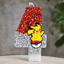 Carga la imagen en el visor de galería, Velas de Pikachu de Pokémon con purpurina para cumpleaños con año en diferentes colores