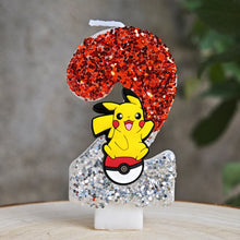 Carga la imagen en el visor de galería, Velas de Pikachu de Pokémon con purpurina para cumpleaños con año en diferentes colores