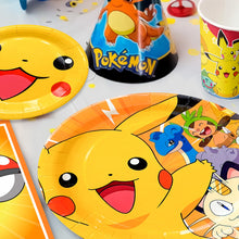 Load the image into the gallery viewer, Pikachu children's birthday set with plates, cups, banner, and much more. 114 pieces
