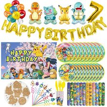 Load image into gallery viewer, Everything for the Pokemon birthday party party banners, plates, cups, etc.