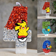 Carga la imagen en el visor de galería, Velas de Pikachu de Pokémon con purpurina para cumpleaños con año en diferentes colores