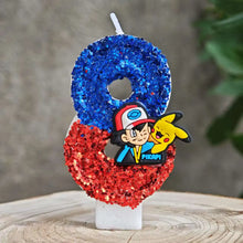 Carga la imagen en el visor de galería, Velas de Pikachu de Pokémon con purpurina para cumpleaños con año en diferentes colores