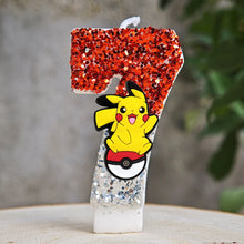 Carga la imagen en el visor de galería, Velas de Pikachu de Pokémon con purpurina para cumpleaños con año en diferentes colores