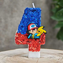 Carga la imagen en el visor de galería, Velas de Pikachu de Pokémon con purpurina para cumpleaños con año en diferentes colores