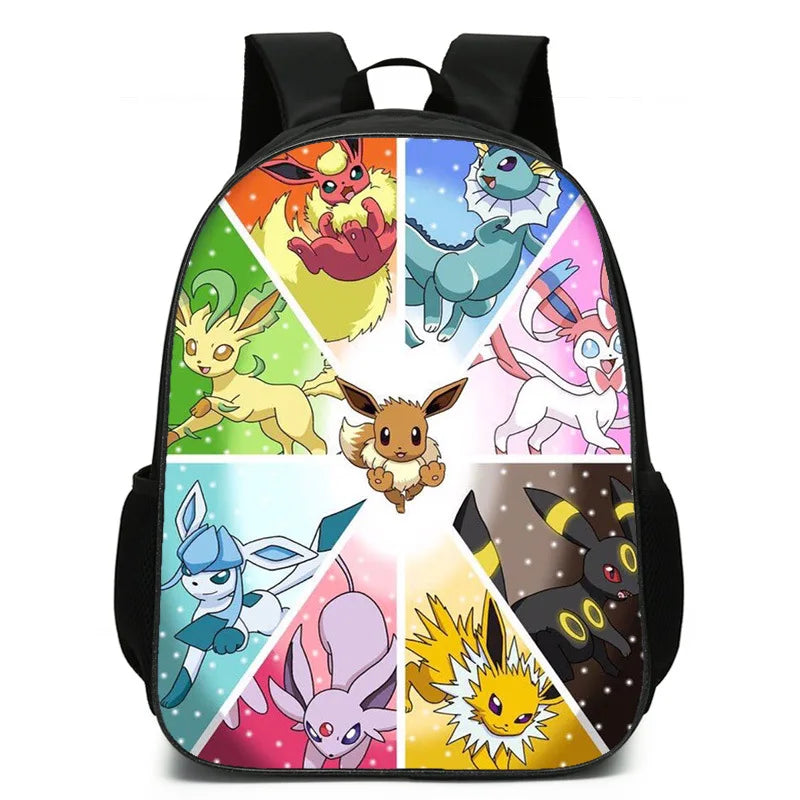 Pokemon Rucksack mit Evoli Entwicklungen Motiv für Schule, Freizeit, Kindergarten