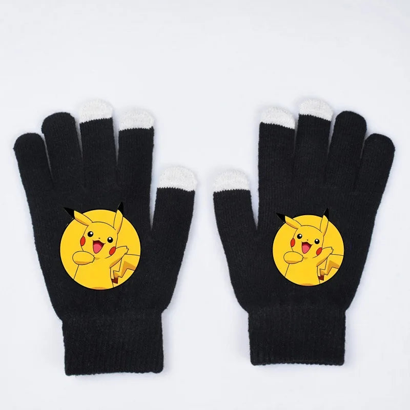 Warme Kinder Handschuhe mit Pummeluff, Glurak oder Pikachu Motiv