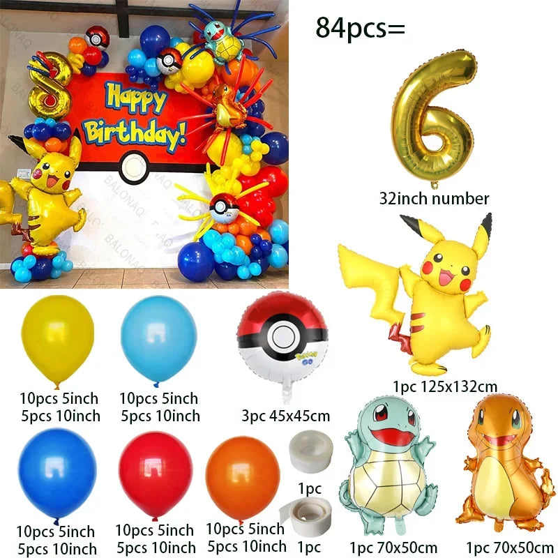 Geburtstages Deko Set mit Pokemon Ballons und Jahreszahl (84 Teile)