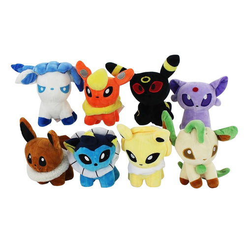 8er Set mit Nachtara, Evoli, Psiana, Blitza, Aquana, Flamara, Glaziola, Folipurba Kuscheltier kaufen