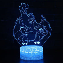 Lade das Bild in den Galerie-Viewer, 3D Illusion Glurak Charizard Nachttischlampe mit Fernbedienung und Farbwechsel Nachtlicht kaufen
