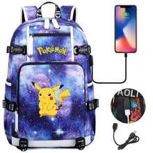 Cargue la imagen en el visor de la galería, Mochila Pokemon con USB, ideal para comprar computadoras portátiles