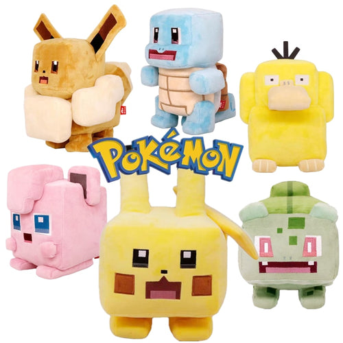 Eckige Pokemon Plüschies - Evoli, Pikachu, Enton, Schiggy, Pummeluff, Bisasam im Pixel Look kaufen