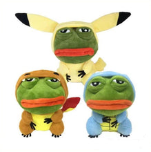 Cargue la imagen en el visor de la galería, compre Pikachu, Charmander, Bulbasaur y otros como Sad Frog Meme Cosplay Plush Pokemon (aprox.25 cm)